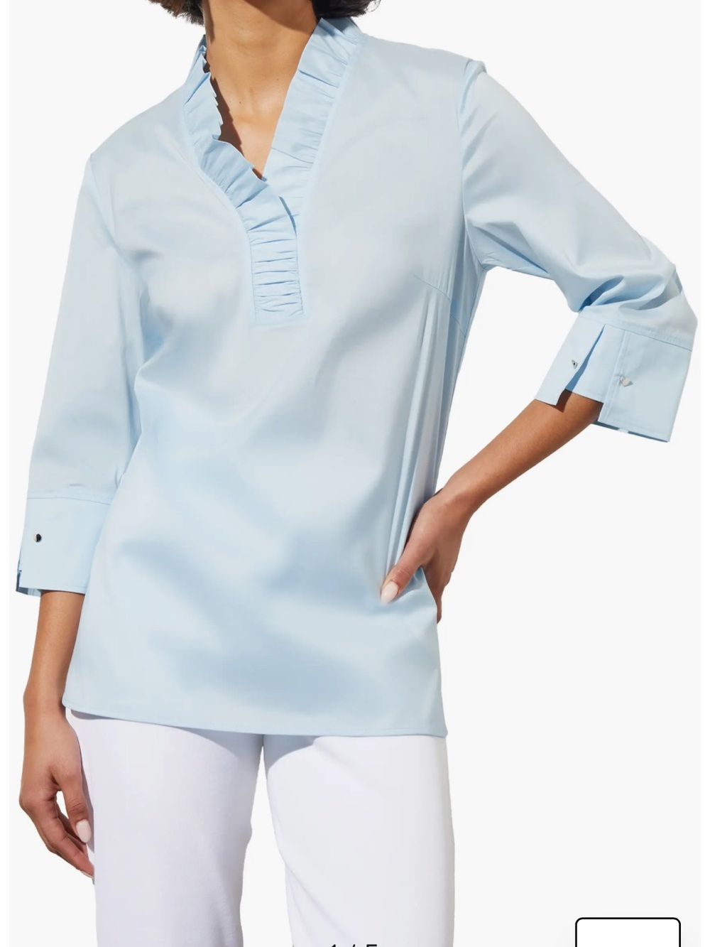 Ming Wang Ruffle Collar 3/4 Sleeve Light Blue Top Size Medium
